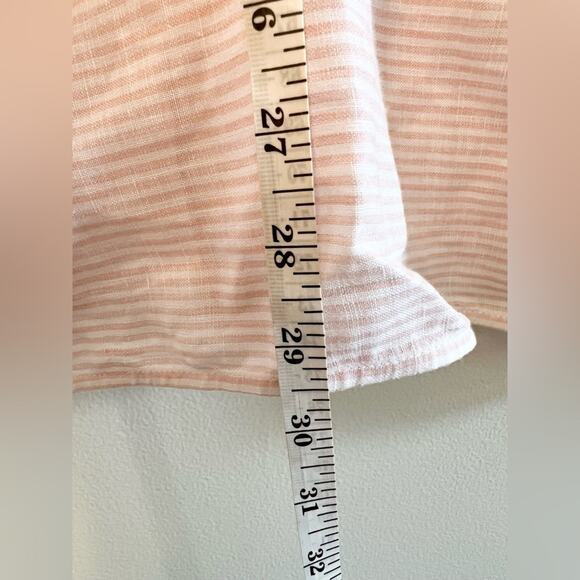 Lafayette 148 100% linen button down blouse pink and white stripe petite bead - Picture 10 of 12